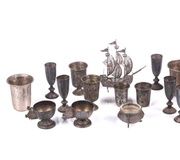 Russian silver vodka cups, engraved with...