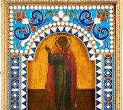 Маленькая икона с изображением монаха с серебряно-золотым...