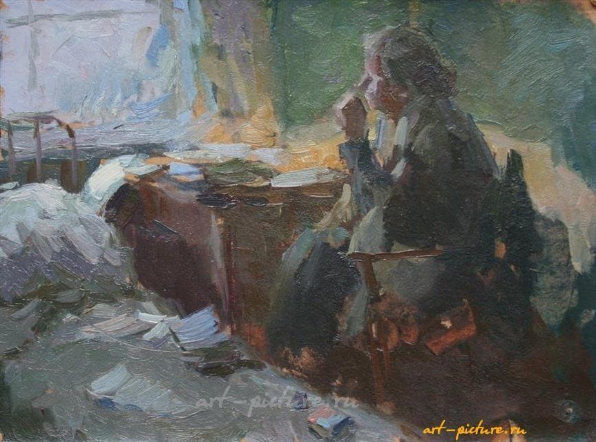 Учительница. Картон, масло. 26 х 35 см