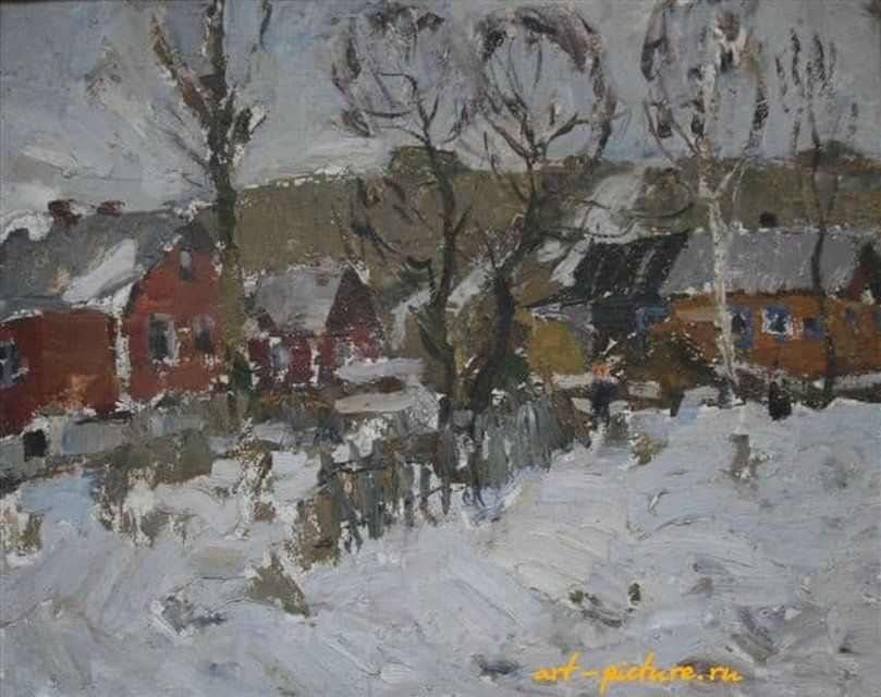 Деревня Астрогань. Конец зимы. Картон, масло. 40 х 50 см