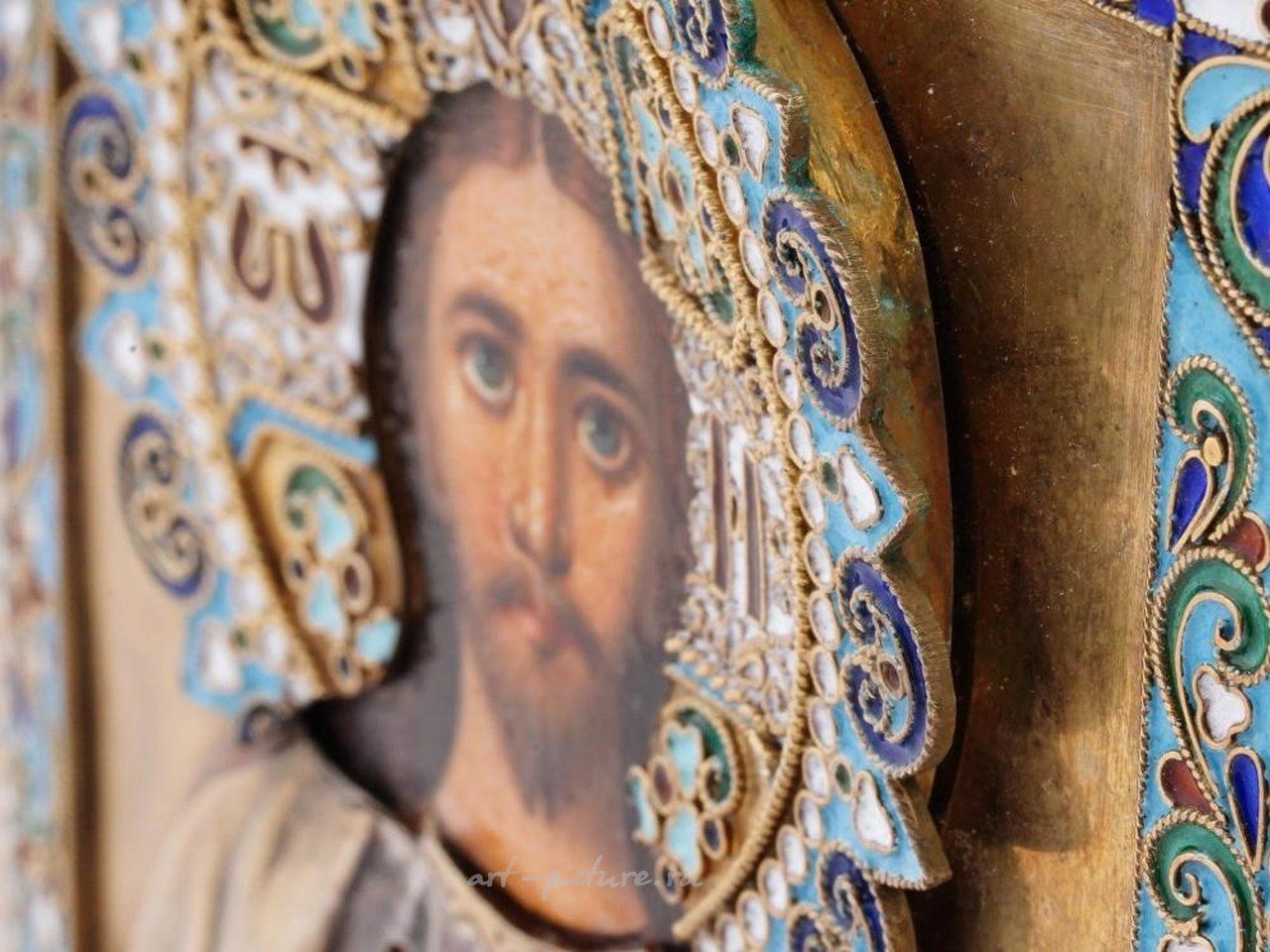 Русское серебро , Антикварная русская икона Христос Пантократор 19 век