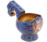Русская серебряная ковш с эмалью по клеточкам 84 пробы
