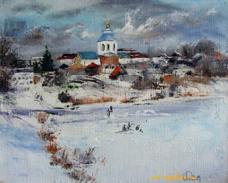 Зима.Рыбаки акрил,холст