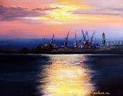 Вечерний порт масло,холст