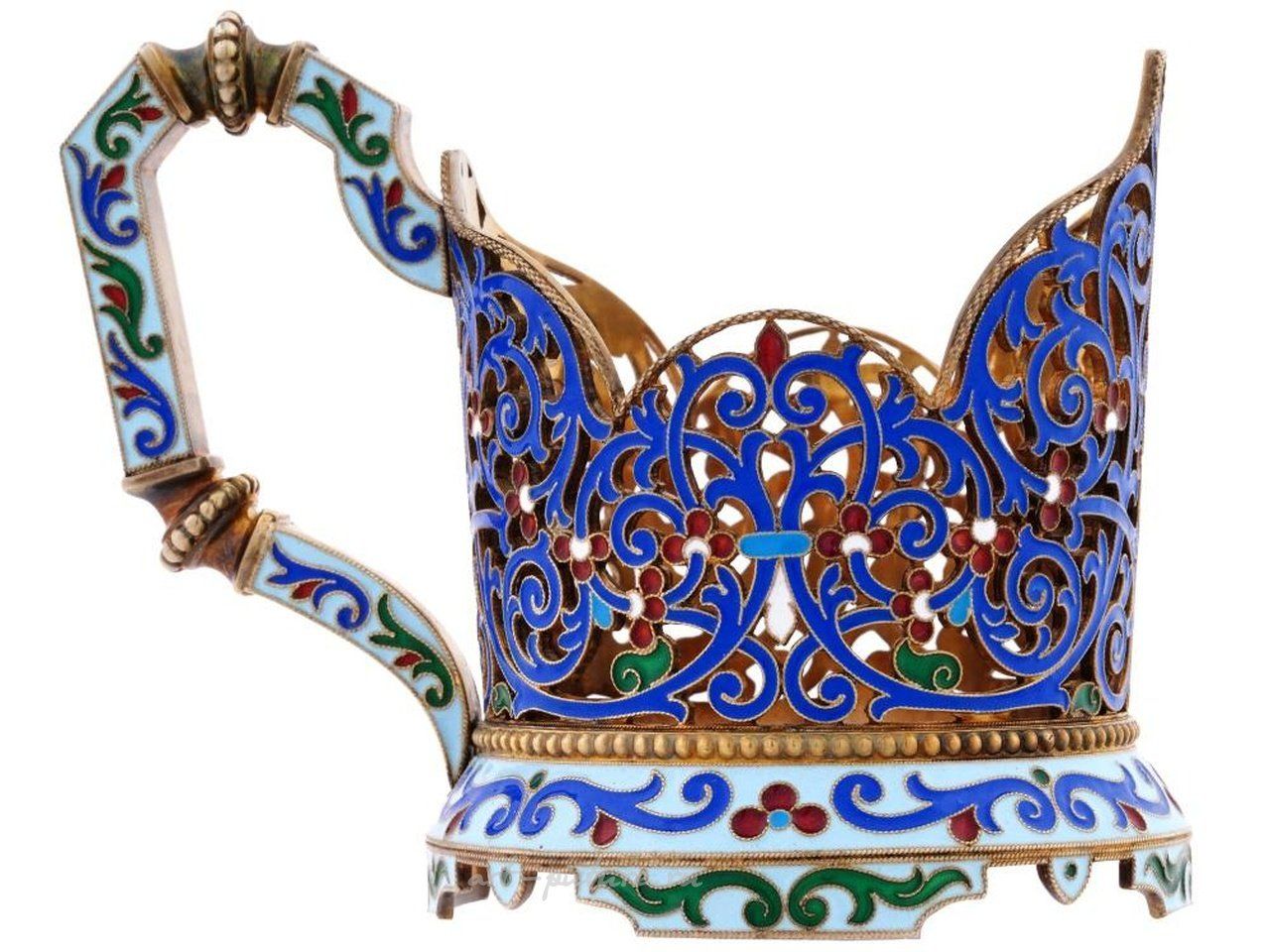 Русское серебро , Подстаканник для чайного стакана с ложкой