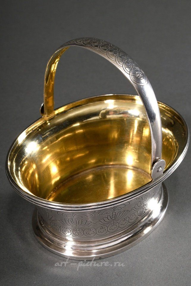 Русское серебро , Овальная русская сахарная корзинка