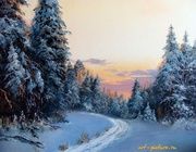 Зимний хвойный лес масло,холст