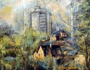 Вид на многоэтажки масло,холст