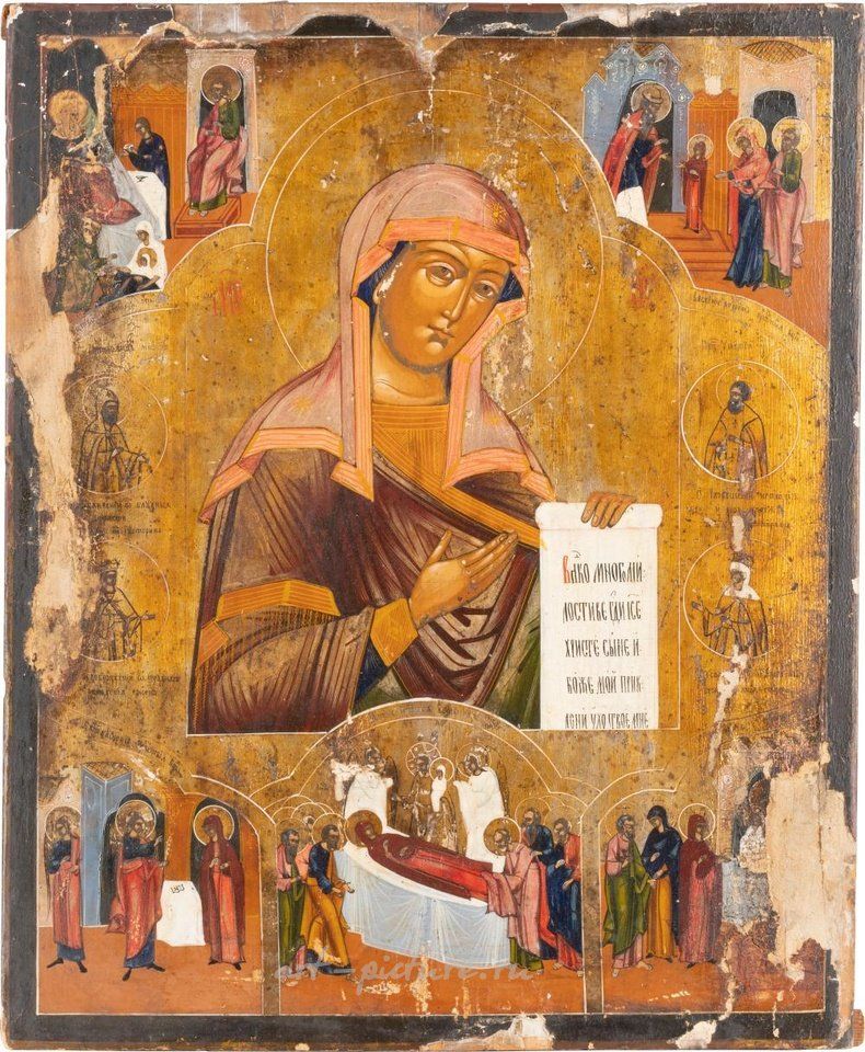 Русское серебро , ОЧЕНЬ БОЛЬШАЯ ИКОНА, ПОКАЗЫВАЮЩАЯ МАТЕРЬ БОЖИЮ ИЗ ДЕЕСИСА