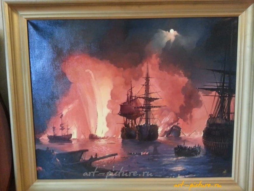 Чесменский бой Масло холст