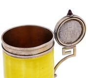Серебряная эмалированная русская кофейная чашка с монетой Екатерины II