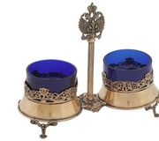 Русская серебряная солонка с двумя открытыми отделениями