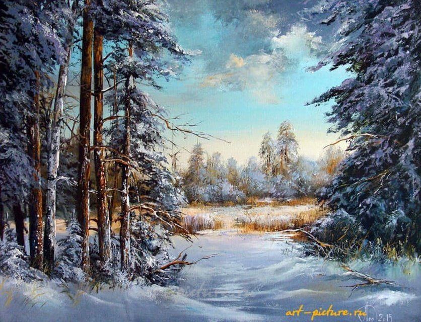 У замёрзшей реки масло,холст