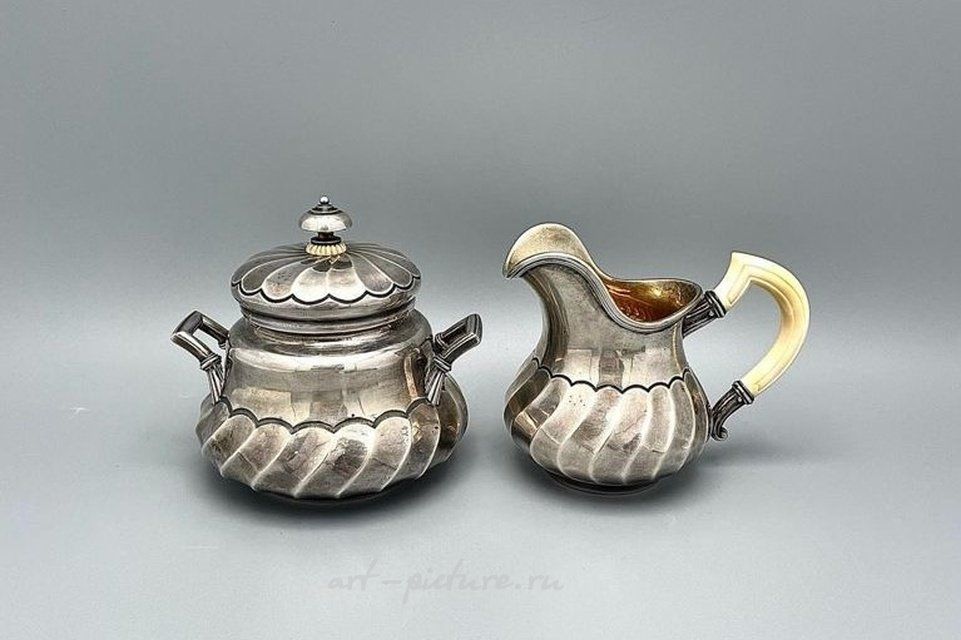 Карл Фаберже молочник сахарница , Российская империя серебро 84