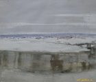 купить Пейзаж у реки. Акварель. 58 х 74 см.