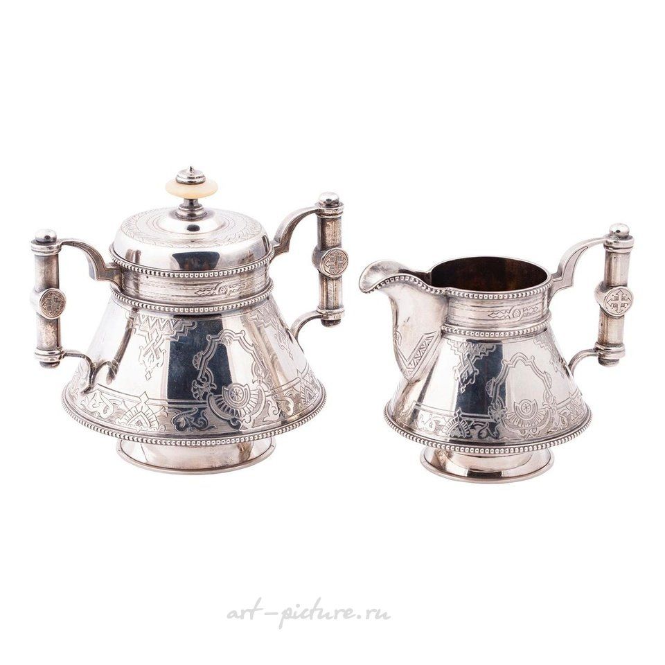 Русское серебро , Русская серебряная позолоченная сахарница и молочник