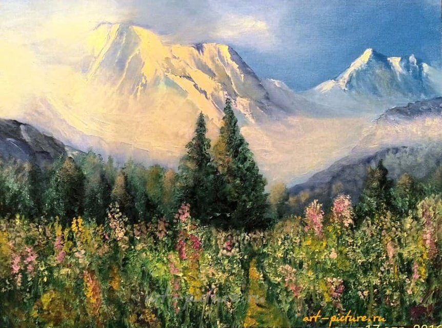 Горы масло, холст на картоне