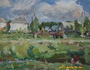 Сельский пейзаж. Картон, масло. 34 х 47 см