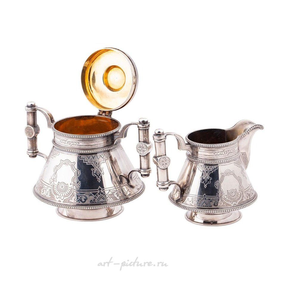 Русское серебро , Русская серебряная позолоченная сахарница и молочник