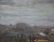 У завода Сталина. Картон, масло. 23 х 30 см