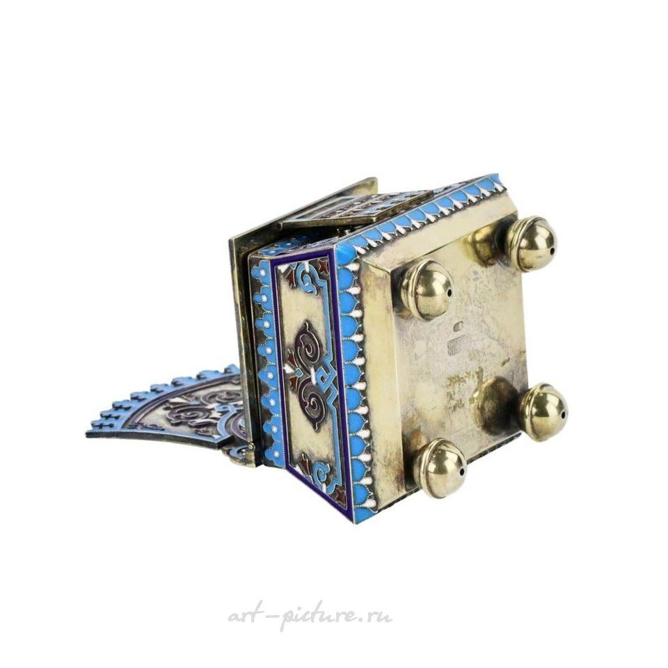 Russian silver , Silver cloisonne-enamel throne saltcellar.