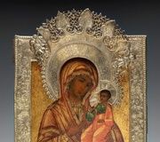 Русская икона 19 века."Дева Одигитрия".Живопись...