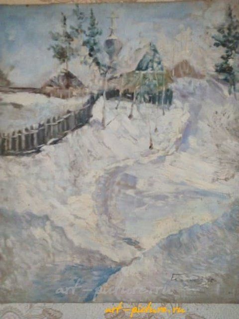 Зима,Церковь в Бирюсинске Холст,масло