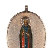 Икона святого Серафима с очень красивым серебряно-золоченым монтажем на груди