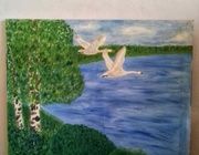 Лебеди улетают на юг масло,холст 