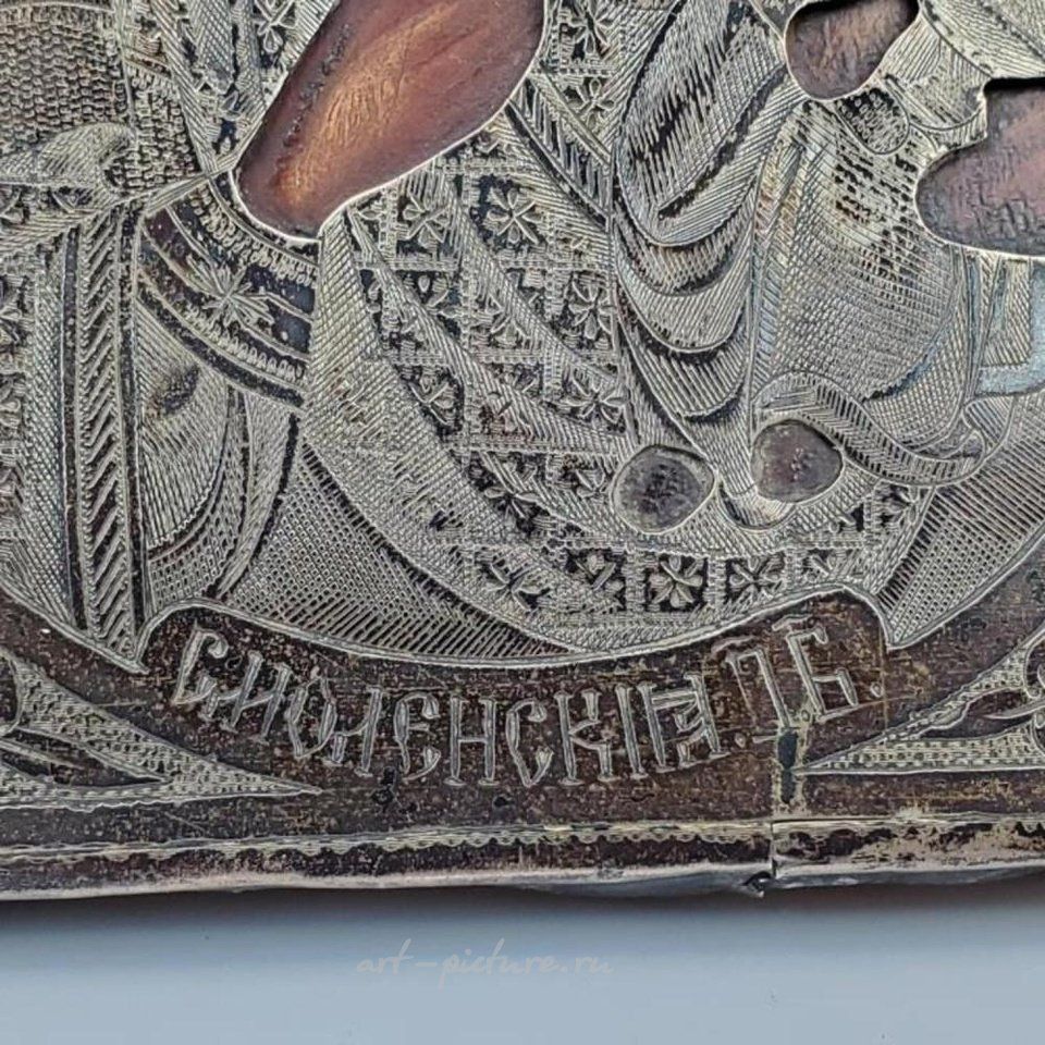 Русское серебро , Антикварная русская икона из серебра 84-й пробы XIX века