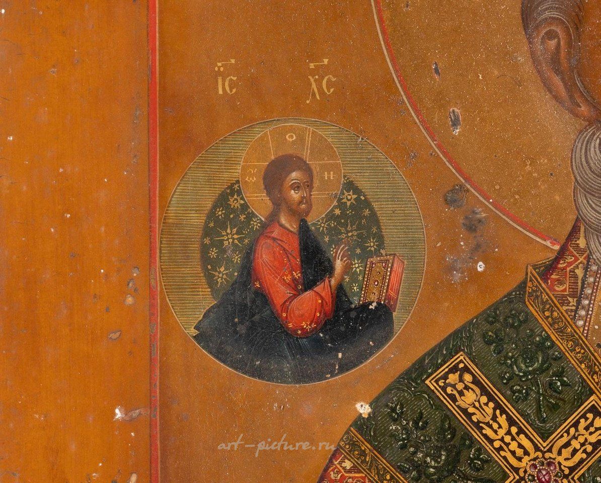 Русское серебро , ОЧЕНЬ БОЛЬШАЯ И КРАСИВАЯ ИКОНА, ИЗОБРАЖАЮЩАЯ СВЯТОГО НИКОЛАЯ МЫРЛИКИЙСКОГО С СЕРЕБРЯНО-ЗОЛОТЫМ РИЗОМ