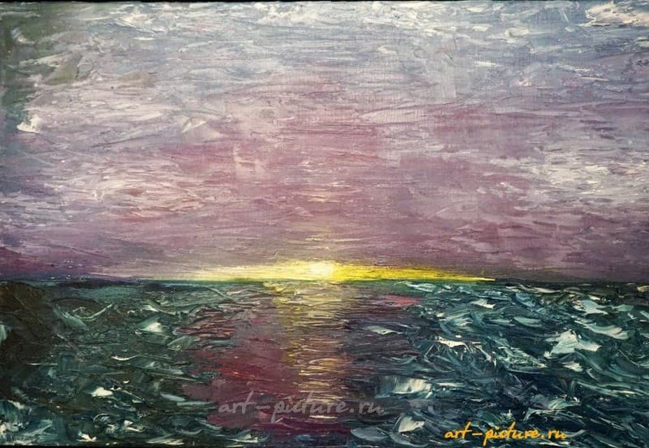 Закат на море масло, холст