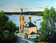 Плёс.Вид на Воскресенскую церковь масло,холст