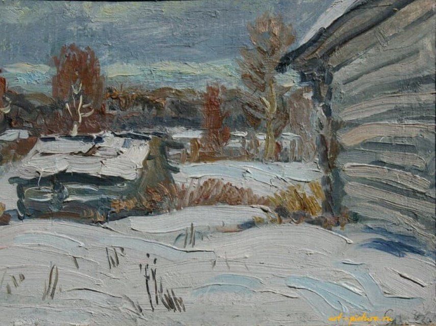 Зима. Картон, масло. 28 х 21 см.