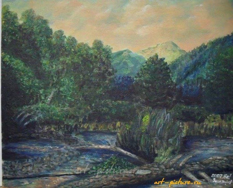 Архыз(Горный пейзаж) масло,холст на картоне
