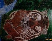 Бросок Тигра. авторская техника,проволочный коллаж,проволока,лак,акрил.краски,декор.лист,натур.камень. 