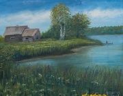 Домик у озера масло, холст 
