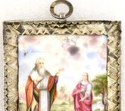 Икона русского финифта "Святой Аполлинарий Равеннский и святой ..."
