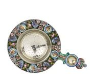 Русская серебряная чайная дуршлаг, с эмалевым декором, в духе...