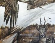 "Косуля" масло, дерево, грунтованная бумага, серебряная поталь 