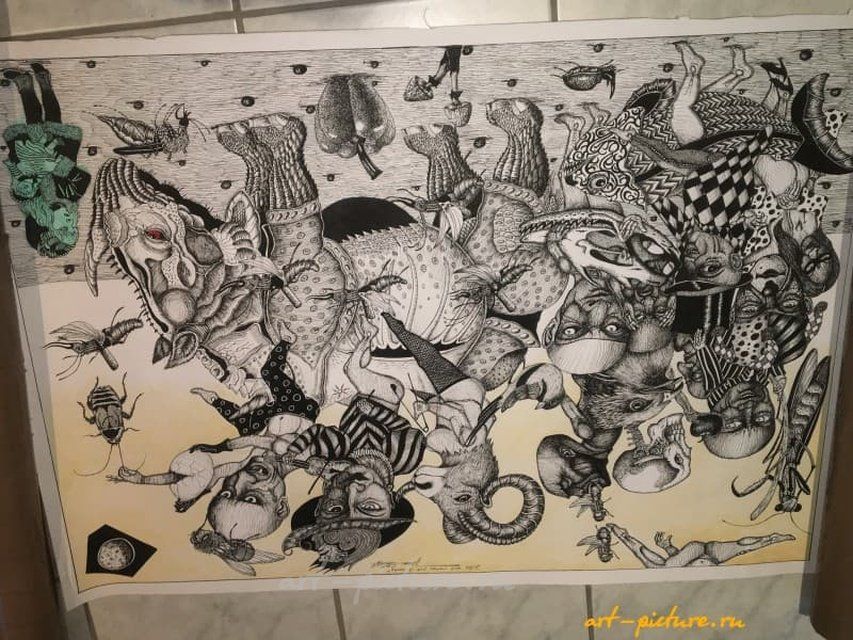 Ellos solo vienen por la noche акварель на картоне