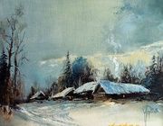 Зимнее селение масло,холст