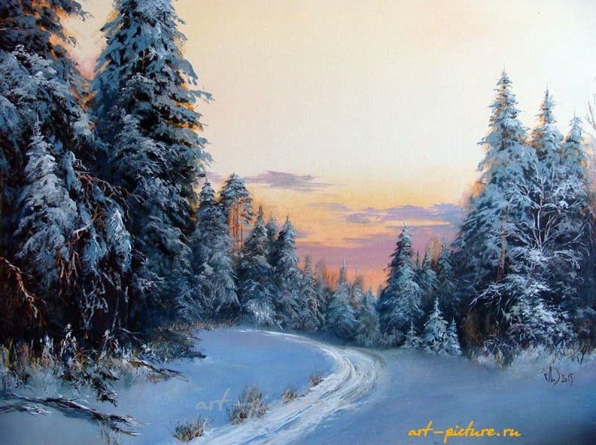 Зимний хвойный лес масло,холст