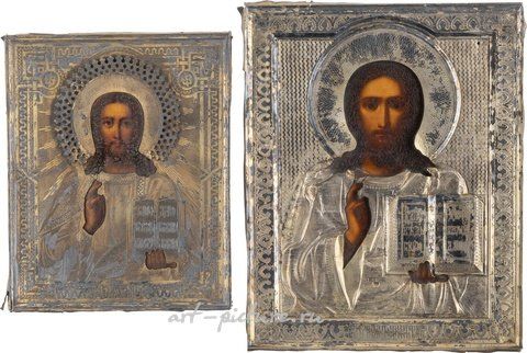 Русское серебро, ДВЕ МАЛЕНЬКИЕ ИКОНЫ, ИЗОБРАЖАЮЩИЕ ХРИСТА ПАНТОКРАТОРА
