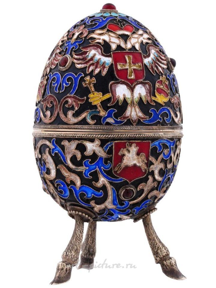 Русское серебро , Русская серебряная яйцевидная шкатулка с эмалью в технике клоизонне