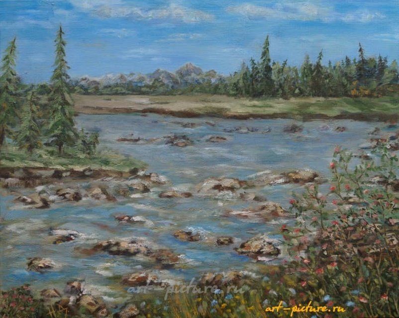 Горная река масло, холст