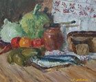 купить Натюрморт с селедкой. Картон, масло. 46 х 56 см