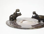 Авторская скульптура ручной работы "Бегемоты". Бронза, агат.