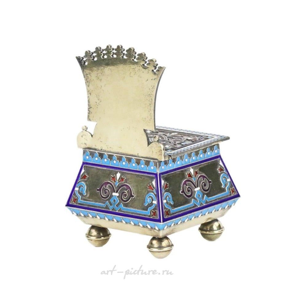 Russian silver , Silver cloisonne-enamel throne saltcellar.