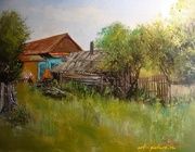 Дом с садом и банькой масло,холст